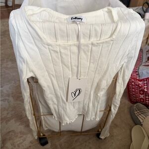 White Ribbed Long Sleeve Top